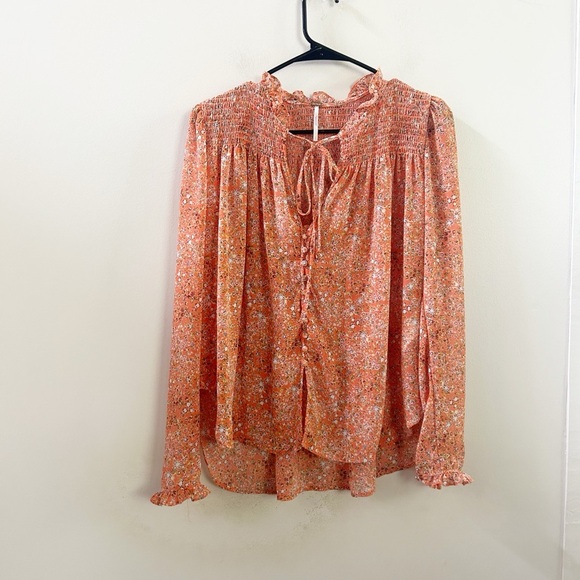 Free people sheer orange floral blouse small - Picture 2 of 5